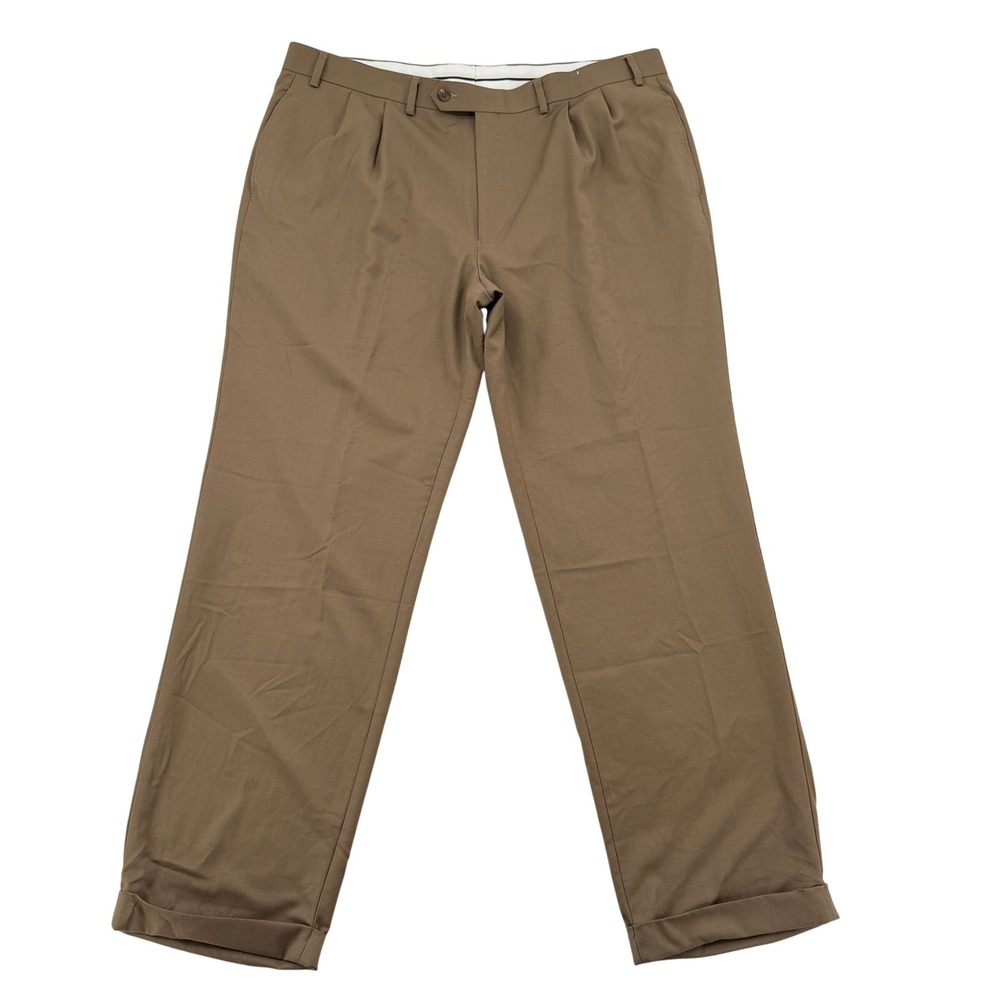 Lauren Ralph Lauren Mens 40x32 Tan Brown 100% Wool Pleated Cuffed Dress Pants